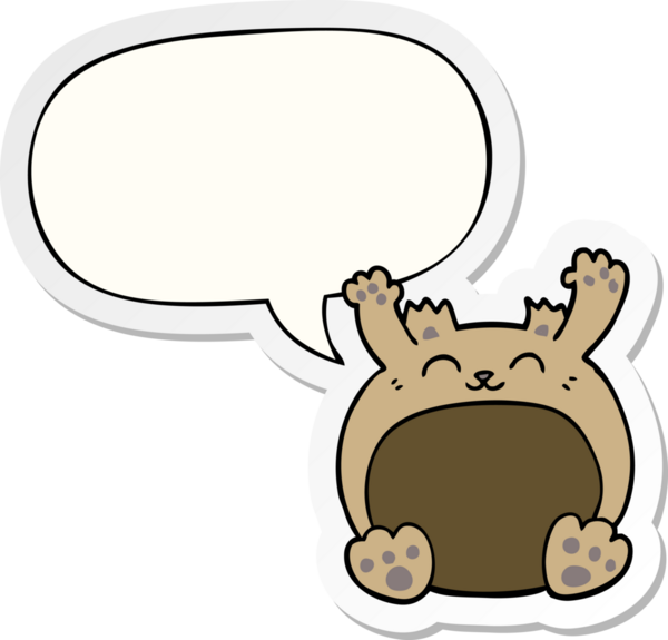 Bir insan tarafından çizilmiş baloncuk çıkartmalı çizgi film ayısı.