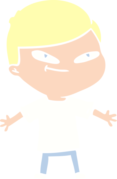 Bir insan tarafından çizilmiş düz renkli çizgi film çocuğu.