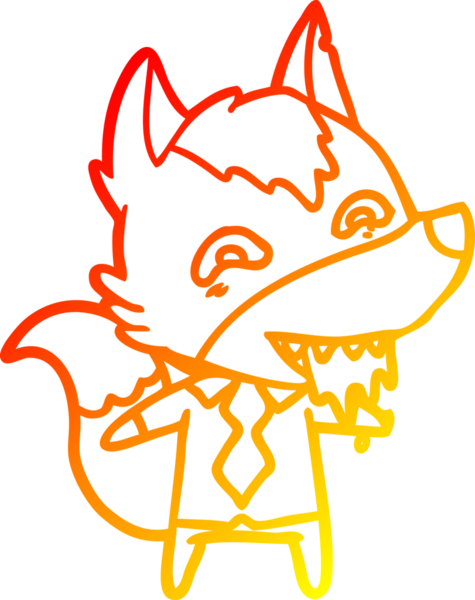 Bir insan tarafından çizilmiş ofis kıyafetleri içinde aç kurt çizgi çizimi.