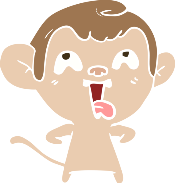 Bir insan tarafından çizilmiş düz renk çizgi film maymunu.