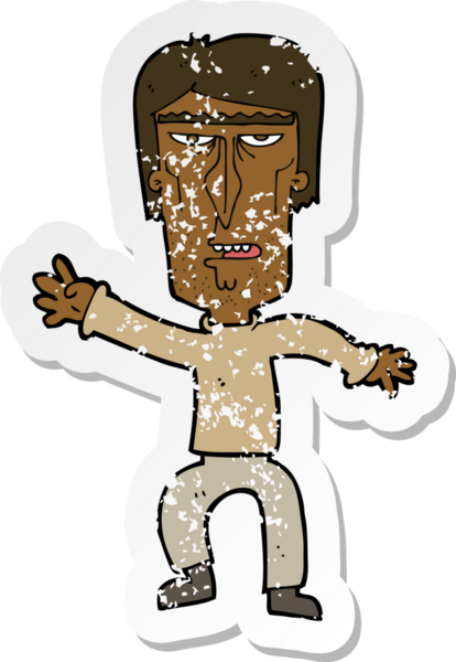 Sinirli bir adamın bir insan tarafından çizilmiş el sallayan bir çizgi filmin gerilimli çıkartması.