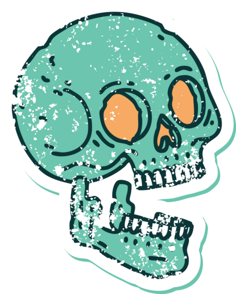 Bir insan tarafından çizilmiş bir kafatasının sembolik dövmeli görüntüsü.