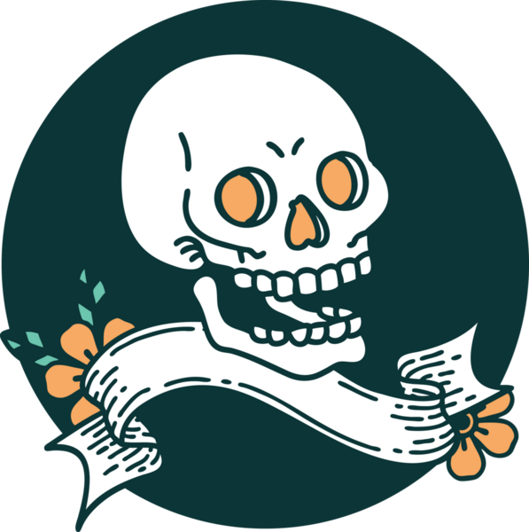 bir insan tarafından çizilmiş bir kafatası pankartıyla dövme biçimi simgesi