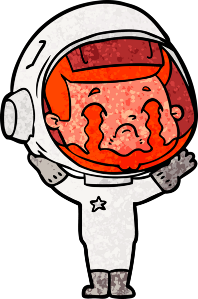 Bir insan tarafından çizilmiş ağlayan astronot çizgi filmi.