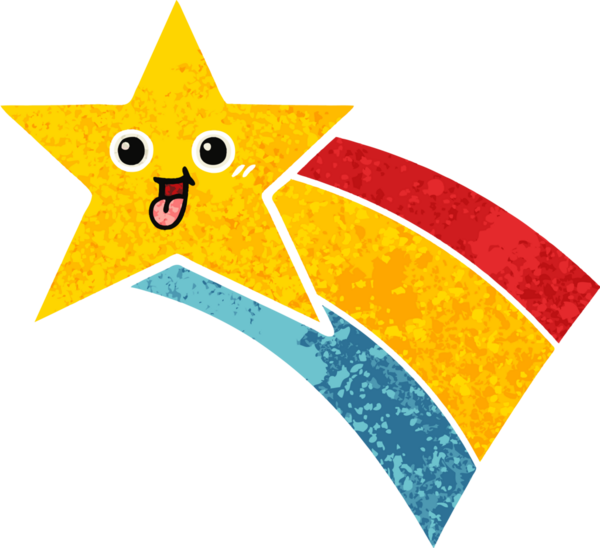 Bir insan tarafından çizilmiş gökkuşağı yıldızının retro çizim tarzı karikatürü