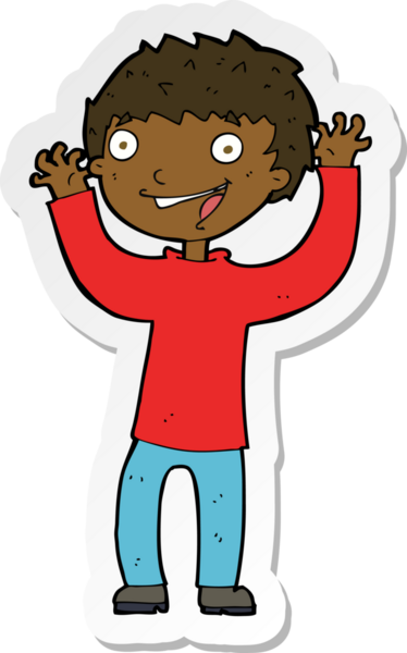 Bir insan tarafından çizilmiş heyecanlı bir çocuğun çıkartması.