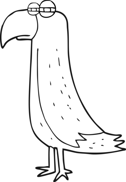 Bir insan tarafından çizilmiş siyah beyaz bir papağan çizimi.