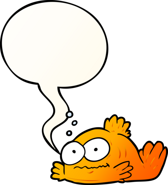 Bir insan tarafından çizilmiş, konuşma baloncuklu komik kırmızı balıklar.