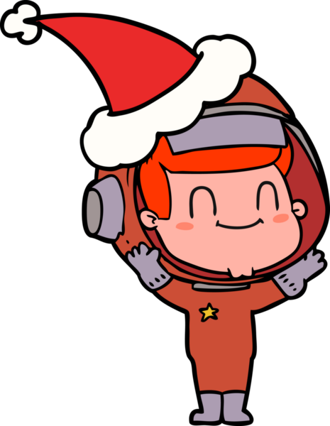 Noel Baba şapkası takan astronot bir insan tarafından çizilmiş mutlu el çizgisi.