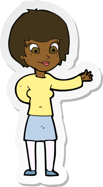 Bir insan tarafından çizilmiş bir karikatür hoş geldin kadını çıkartması.