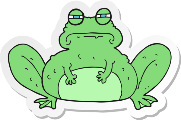 Bir insan tarafından çizilmiş karikatür kurbağasının çıkartması.