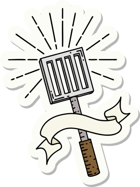 Bir insan tarafından çizilmiş dövme stili mutfak spatulasının çıkartması.