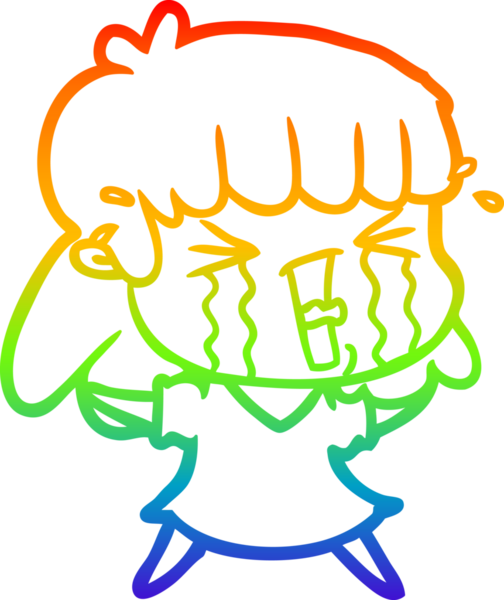 Gökkuşağı gradyan çizimi bir insan tarafından çizilmiş ağlayan bir çizgi kadın çizimi