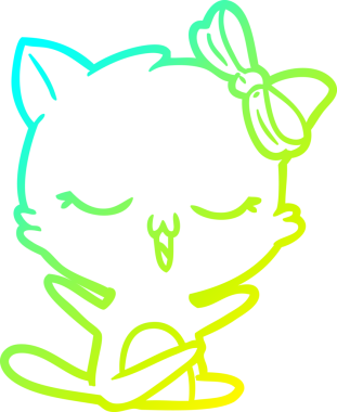 Bir insan tarafından kafasında yay olan çizgi film kedisinin soğuk gradyan çizimi