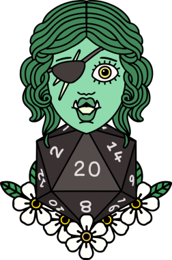 Retro Dövme Biçimi Bir insan tarafından çizilmiş 20 zarlı yarı ork