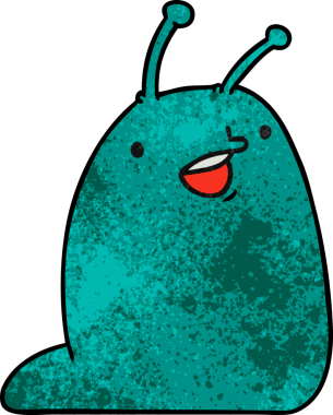 Bir insan tarafından çizilmiş kawaii sümüklü böceğinin desenli çizimi