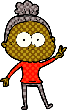 Bir insan tarafından çizilmiş mutlu yaşlı kadın çizgi filmi.