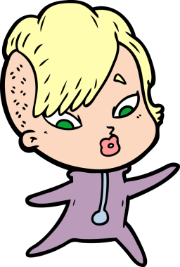 Bir insan tarafından çizilmiş bilim kurgu elbiseli bir kızı şaşırtan çizgi film.