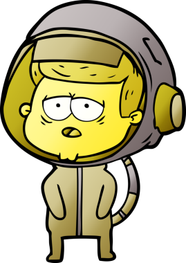 Bir insan tarafından çizilmiş yorgun astronot çizgi filmi.