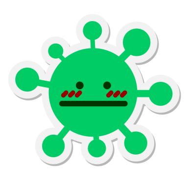 bir insan tarafından çizilmiş utangaç ve kafası karışmış virüs etiketi.