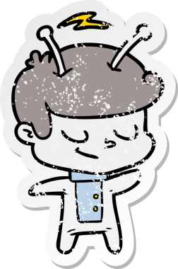 Bir insan tarafından çizilmiş dost canlısı bir uzay adamının sıkıntılı çıkartması.