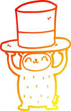 Bir insan tarafından çizilmiş dev şapkalı çizgi film ayısının sıcak çizgi çizimi