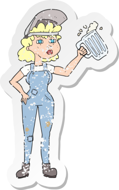 Bir insan tarafından çizilmiş biralı, çalışkan bir karikatürün gerilimli yapıştırması.