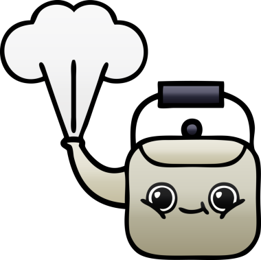 Bir insan tarafından çizilmiş dumanı tüten bir çaydanlığın gölgeli çizgi filmi.