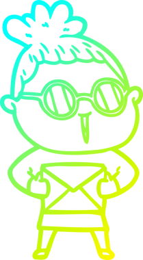 Bir insan tarafından çizilmiş gözlüklü bir karikatür kadın çizimi.