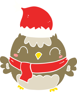 Bir insan tarafından çizilmiş şirin Noel baykuşu.