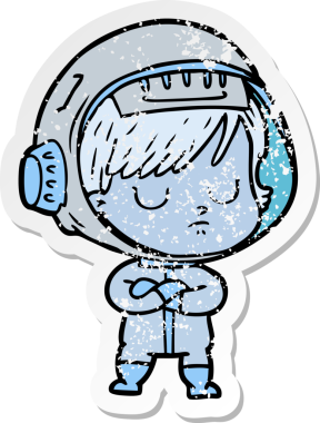 Bir insan tarafından çizilmiş karikatür astronot kadının sıkıntılı çıkartması.