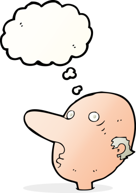 Bir insan tarafından çizilmiş düşünce balonlu kel bir adam.