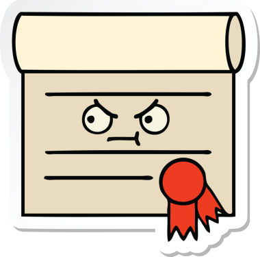 Bir insan tarafından çizilmiş şirin bir karikatür sertifikasının etiketi.