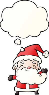 Düşünce baloncuklu çizgi film Noel Baba. Bir insan tarafından çizilmiş.