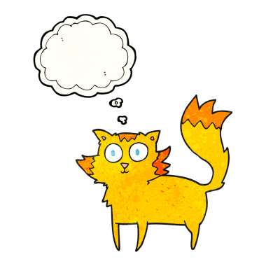 Bir insan tarafından çizilmiş serbest çizim düşünce kabarcığı desenli çizgi film kedisi