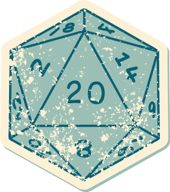 Retro Dövme Biçimi Doğal 20 D20 zar bir insan tarafından çizildi