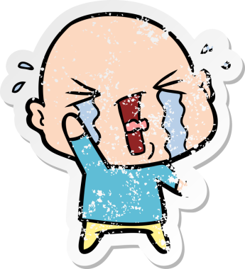 Bir insan tarafından çizilmiş ağlayan kel bir adamın sıkıntılı çıkartması.