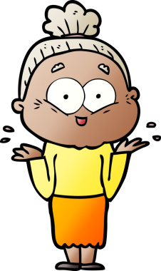 Bir insan tarafından çizilmiş mutlu yaşlı kadın çizgi filmi.