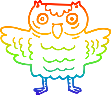 gökkuşağı gradyan çizgi çizimi bir insan tarafından çizilmiş komik baykuş