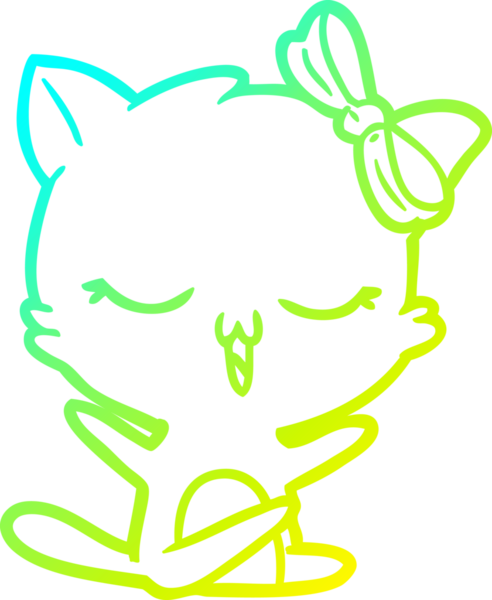 Bir insan tarafından kafasında yay olan çizgi film kedisinin soğuk gradyan çizimi