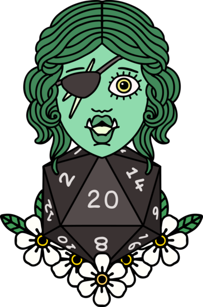 Retro Dövme Biçimi Bir insan tarafından çizilmiş 20 zarlı yarı ork