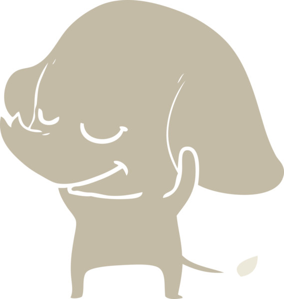 Bir insan tarafından çizilmiş düz renk çizgi film gülümseyen fil.