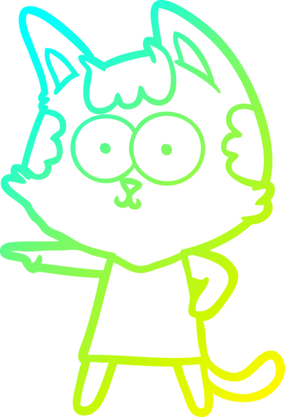 Bir insan tarafından çizilmiş, mutlu çizgi film kedisinin çizimi.