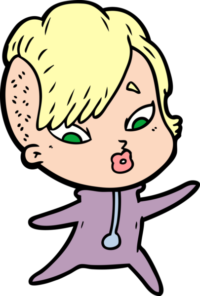 Bir insan tarafından çizilmiş bilim kurgu elbiseli bir kızı şaşırtan çizgi film.