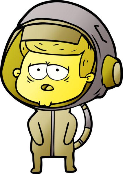 Bir insan tarafından çizilmiş yorgun astronot çizgi filmi.