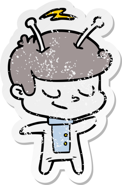 Bir insan tarafından çizilmiş dost canlısı bir uzay adamının sıkıntılı çıkartması.