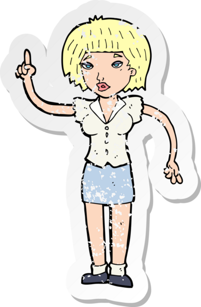 İnsan tarafından çizilmiş bir fikri olan karikatür bir kadının gerilimli retro yapıştırması.