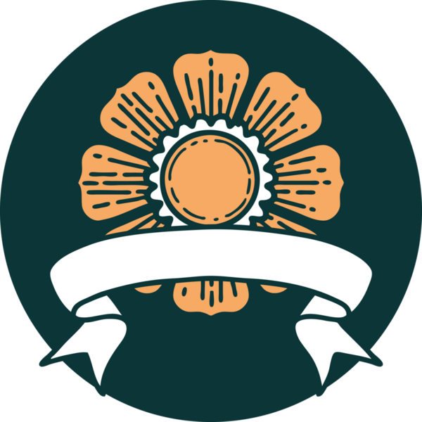 bir insan tarafından çizilmiş bir çiçek pankartıyla dövme biçimi simgesi