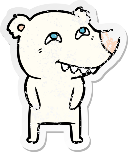 Bir insan tarafından çizilmiş dişleri gösteren karikatür kutup ayısının sıkıntılı çıkartması.