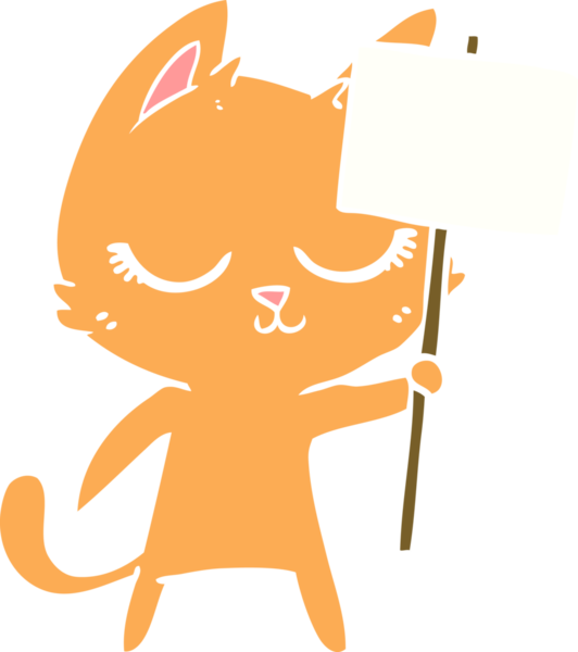 Sakin düz renkli çizgi film kedisi. Bir insan tarafından çizilmiş afiş.